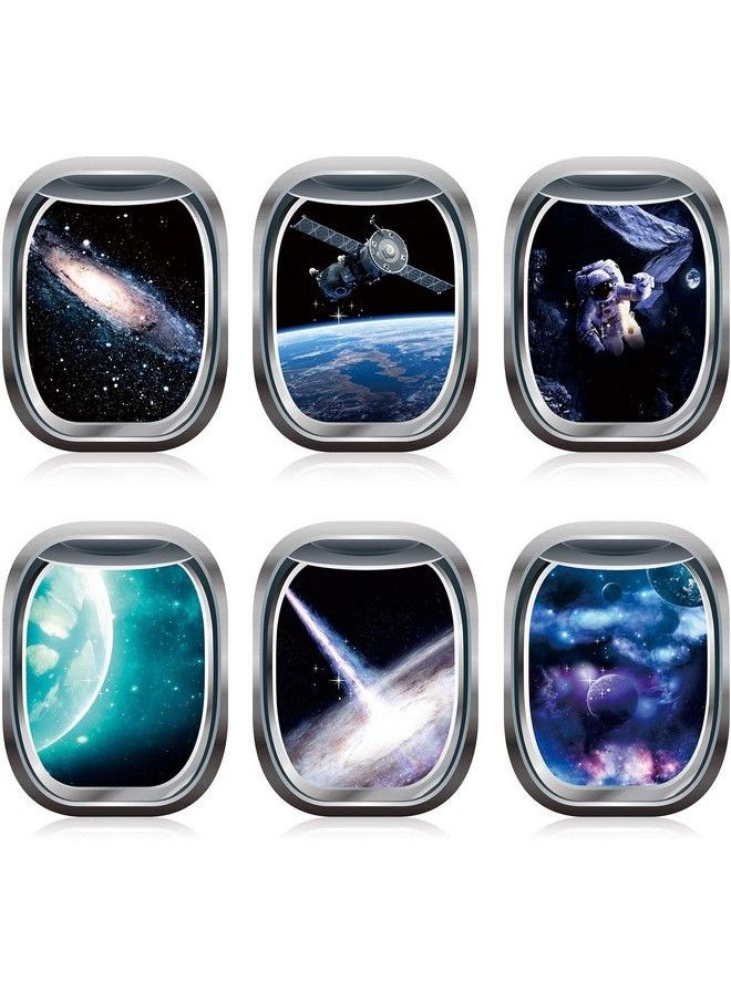 Outus 6 Pieces 3D Space Capsule Window Wall Decal Outer Space Wall Stickers Spacecraft Astronaut Wall Mural Poster For Kids Nursery Bedroom Home Decoration 11 X 15 Inches  - Image 1