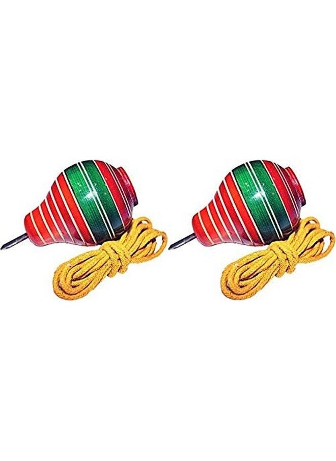 Amit Marketing - Wooden Spinning Lattu I With Thread I Bhawra I Latto I Bambaram I Traditional Indian Game I Outdoor Games I Fun & Therapeutic I Toys For Kids & Adults I Multicolor Pack Of 2 Pcs - Image 1