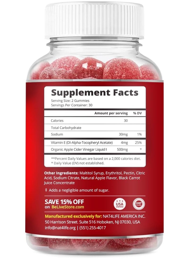 BeLive Apple Cider Vinegar, Sugar-Free 60 Gummies  - Image 2