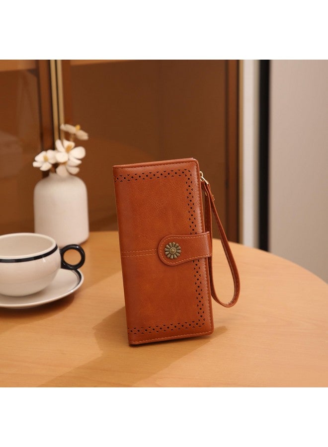 Elios Elegant PU Leather Women's Wallet Clutch, Vintage-Inspired Design with Card Slots and Cash Storage Women Wallet | Gift for Women (Brown) - Image 2