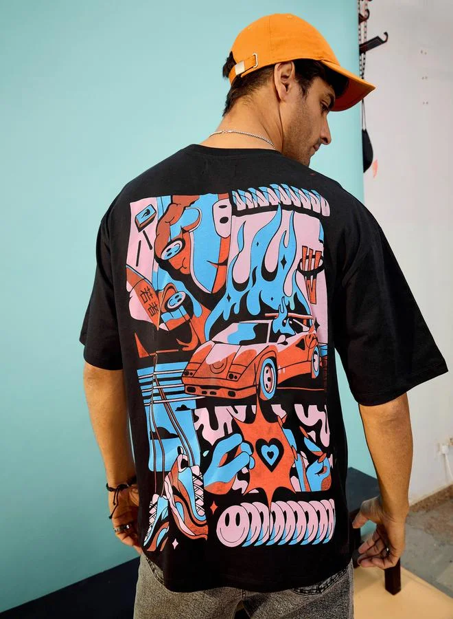 ماسكلن ساسافراس Car Print Oversized T-Shirt by Styli