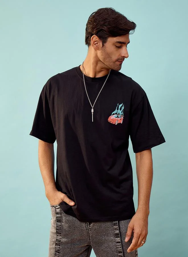 ماسكلن ساسافراس Car Print Oversized T-Shirt by Styli