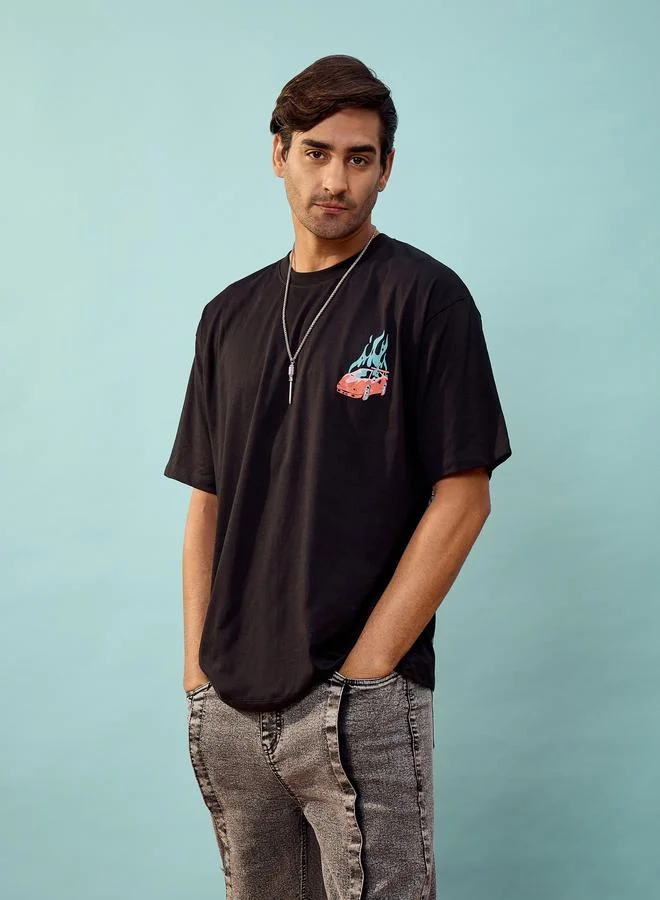 ماسكلن ساسافراس Car Print Oversized T-Shirt by Styli