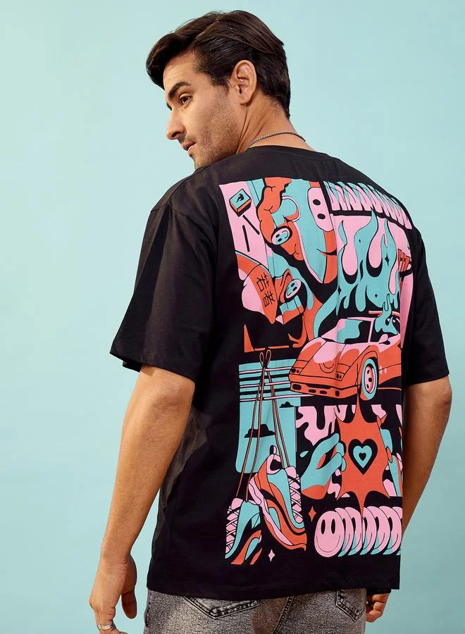 ماسكلن ساسافراس Car Print Oversized T-Shirt by Styli