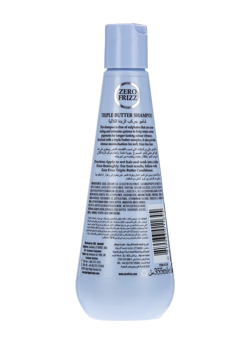 Zero Frizz Triple Butter Shampoo 355ml | Sulfate-Free Moisture Repair with Shea, Mango & Cupuaçu | Deep Nourishing Care for Dry, Frizzy Hair - Image 2