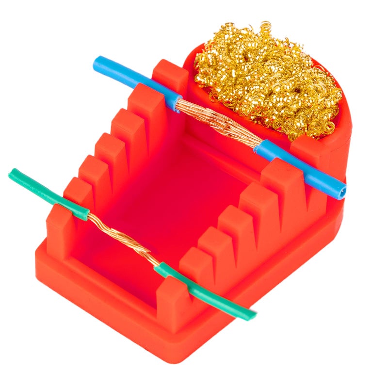 WEP S200 Red Soldering Wire Holder, Heat Resistant Silicone Stand with Brass Wool Tip Cleaner and 6 V-shaped grooves, Helping Hands for Soldering - Image 1