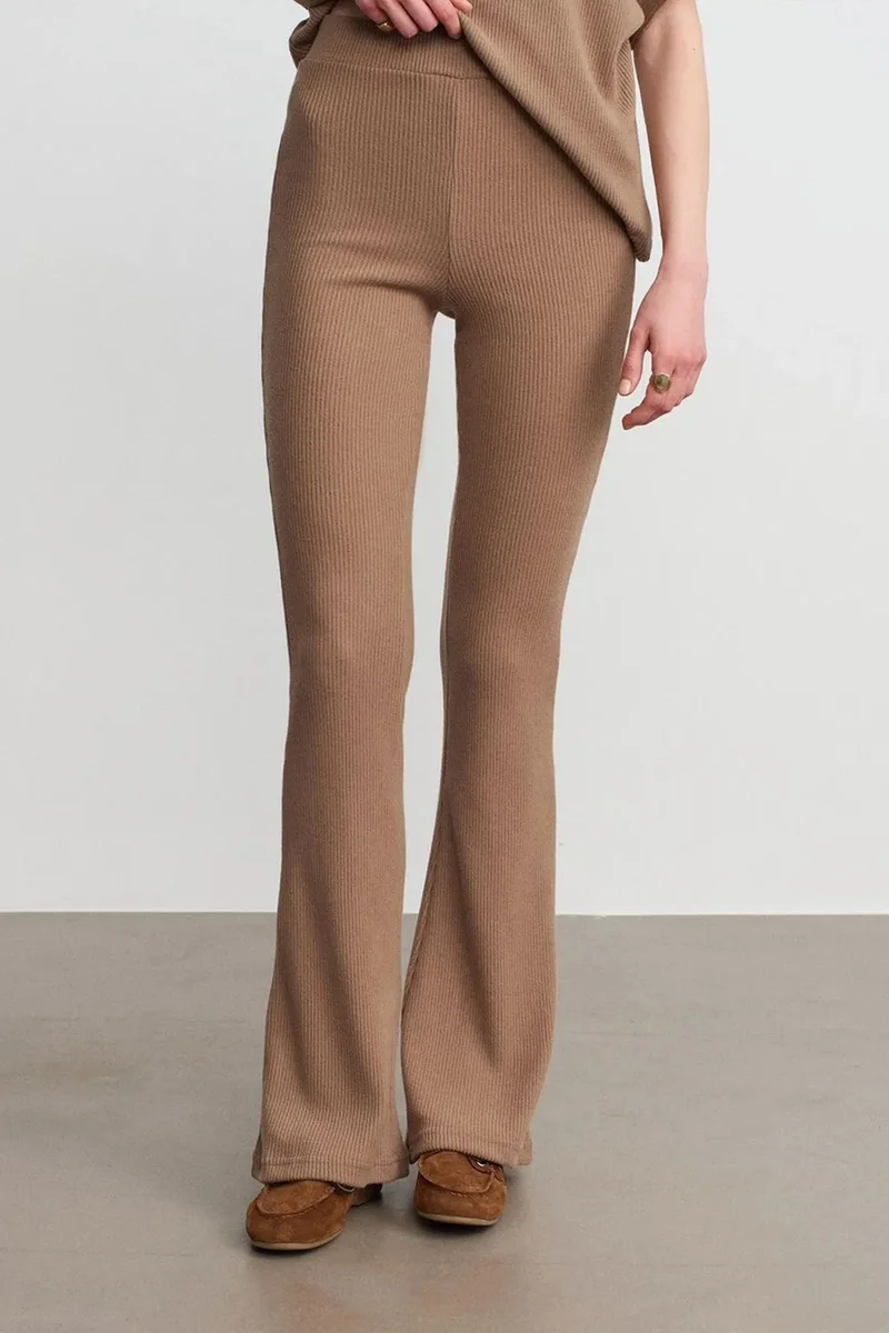 Dilvin Camel Brown DILVIN High-Waist Flare Knit Pants for Women | Best Price UAE