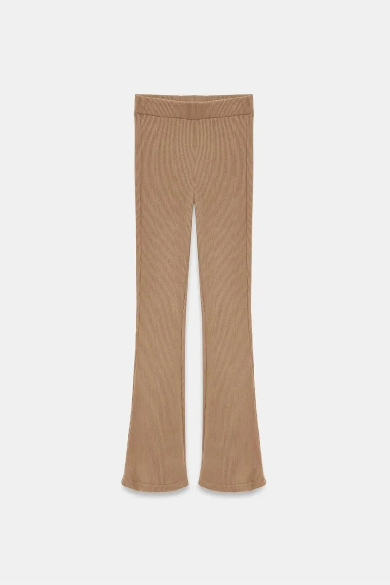 Dilvin Camel Brown DILVIN High-Waist Flare Knit Pants for Women | Best Price UAE