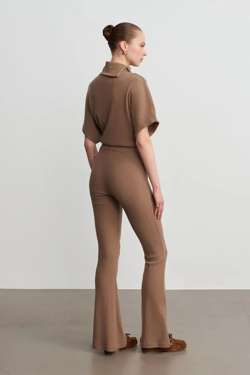 Dilvin Camel Brown DILVIN High-Waist Flare Knit Pants for Women | Best Price UAE