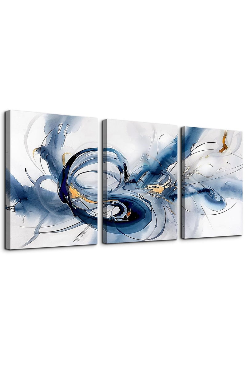 TTHYUEWS Abstract Canvas Wall Decor For Bedroom Wall Art For Living Room Modern Office Decorations Minimalist Art Wall Pictures Blue Abstract Ink Wall Paintings Posters Home Decor Artwork 3 Pieces - Image 1