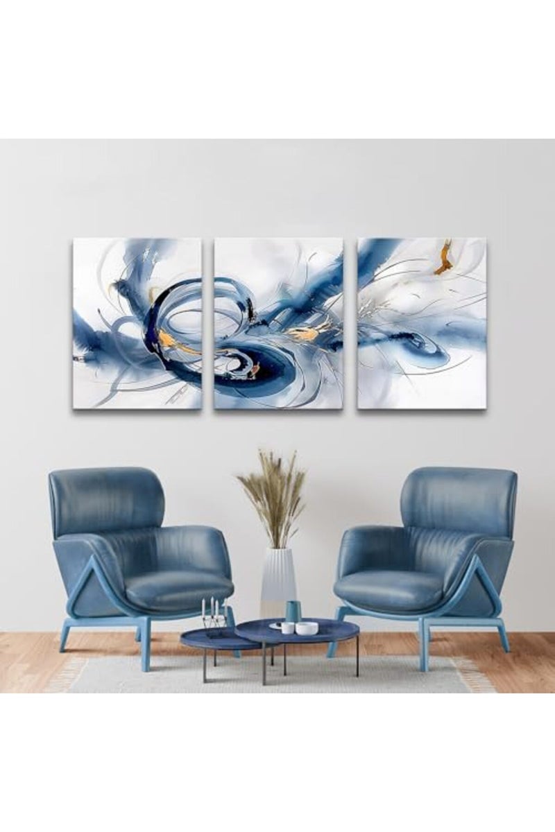 TTHYUEWS Abstract Canvas Wall Decor For Bedroom Wall Art For Living Room Modern Office Decorations Minimalist Art Wall Pictures Blue Abstract Ink Wall Paintings Posters Home Decor Artwork 3 Pieces - Image 5