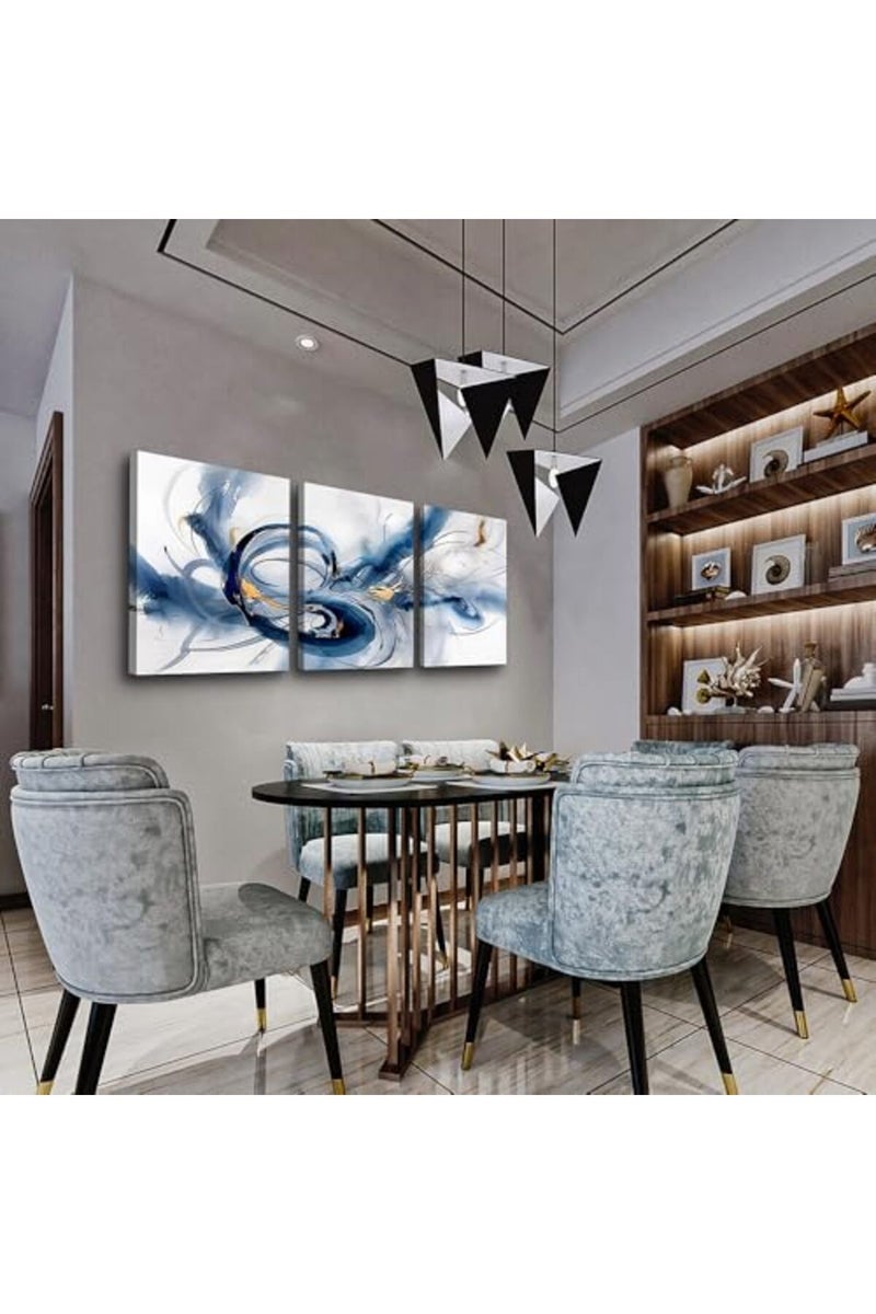 TTHYUEWS Abstract Canvas Wall Decor For Bedroom Wall Art For Living Room Modern Office Decorations Minimalist Art Wall Pictures Blue Abstract Ink Wall Paintings Posters Home Decor Artwork 3 Pieces - Image 4