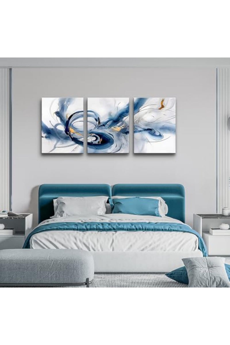 TTHYUEWS Abstract Canvas Wall Decor For Bedroom Wall Art For Living Room Modern Office Decorations Minimalist Art Wall Pictures Blue Abstract Ink Wall Paintings Posters Home Decor Artwork 3 Pieces - Image 3
