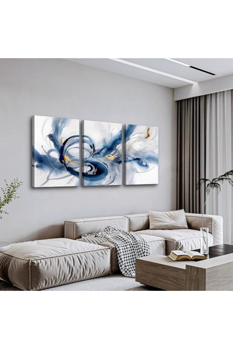 TTHYUEWS Abstract Canvas Wall Decor For Bedroom Wall Art For Living Room Modern Office Decorations Minimalist Art Wall Pictures Blue Abstract Ink Wall Paintings Posters Home Decor Artwork 3 Pieces - Image 2