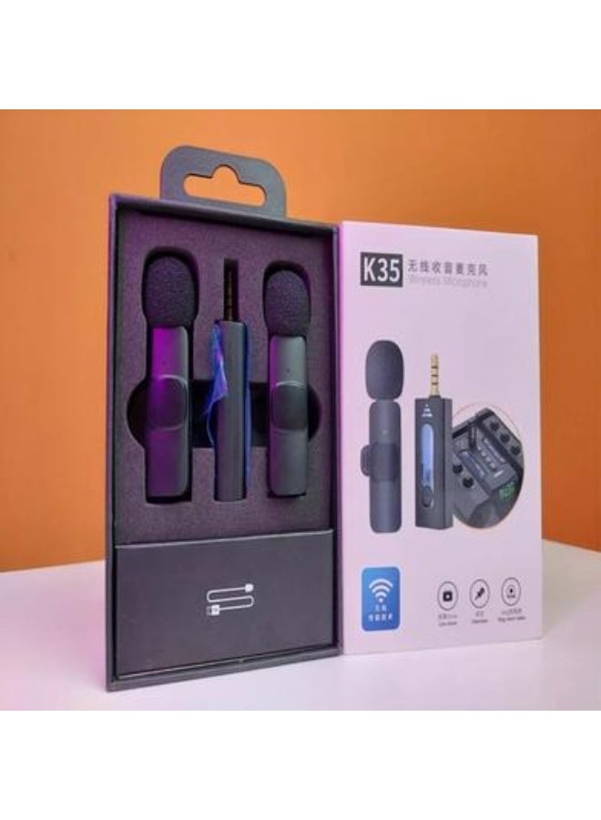 K35 Dual Wireless Microphone 3.5mm Supported for Camera, Sound card, Smartphone - Image 2