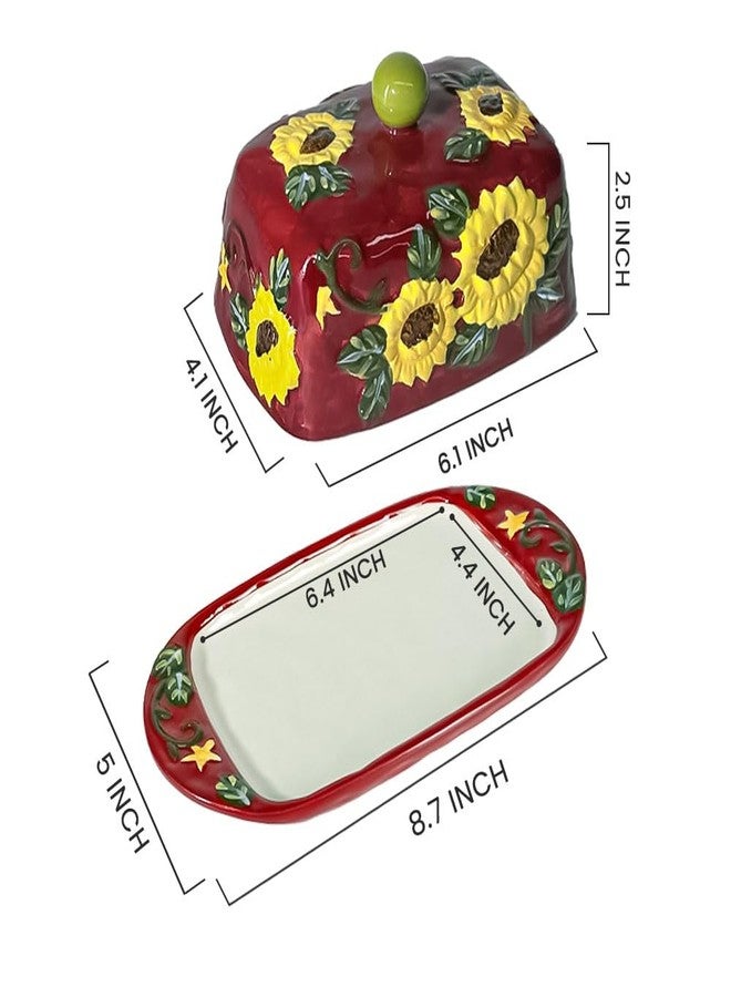 KXZ Ceramic Butter Dish with Lid – Farmhouse Sunflower Butter Container for Countertop, Cute Ceramic Butter Holder Tray, Vintage Butter Keeper Crock for Kitchen Décor - Image 2