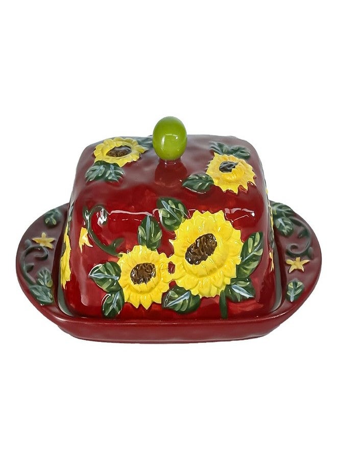 KXZ Ceramic Butter Dish with Lid – Farmhouse Sunflower Butter Container for Countertop, Cute Ceramic Butter Holder Tray, Vintage Butter Keeper Crock for Kitchen Décor - Image 1