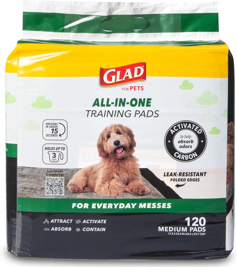 Glad for Pets Activated Charcoal Dog Training Pads, Small Size 17.5" x 23.5" | Odor Absorbing, Pee Pads for Dogs | Perfect for Training New Puppies, Grey, 120 Count - Image 1
