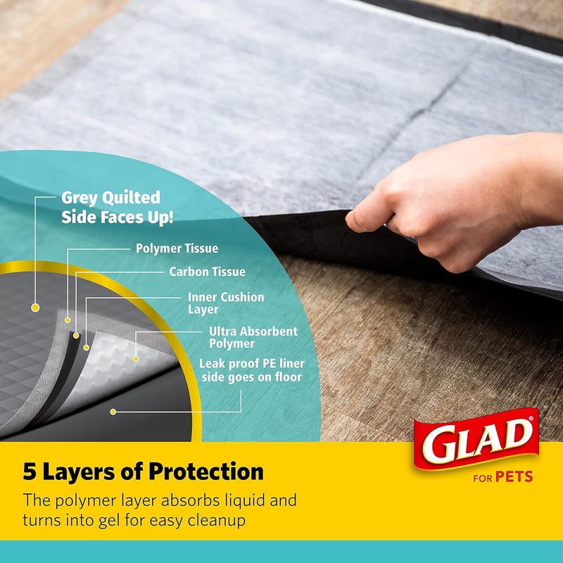 Glad for Pets Activated Charcoal Dog Training Pads, Small Size 17.5" x 23.5" | Odor Absorbing, Pee Pads for Dogs | Perfect for Training New Puppies, Grey, 120 Count - Image 5
