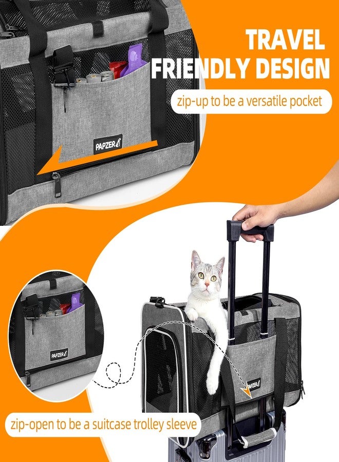 PAPZER Cat Carrier Soft-Sided Travel Bag for Medium to Large Cats Over 15lbs, Small Dog Carrier Crate Top Entry Breathable Mesh Puppy 12 Pounds, Pet Rabbit Carrying Cage Kennel Collapsible Grey - Image 4