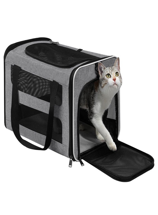 PAPZER Cat Carrier Soft-Sided Travel Bag for Medium to Large Cats Over 15lbs, Small Dog Carrier Crate Top Entry Breathable Mesh Puppy 12 Pounds, Pet Rabbit Carrying Cage Kennel Collapsible Grey - Image 1