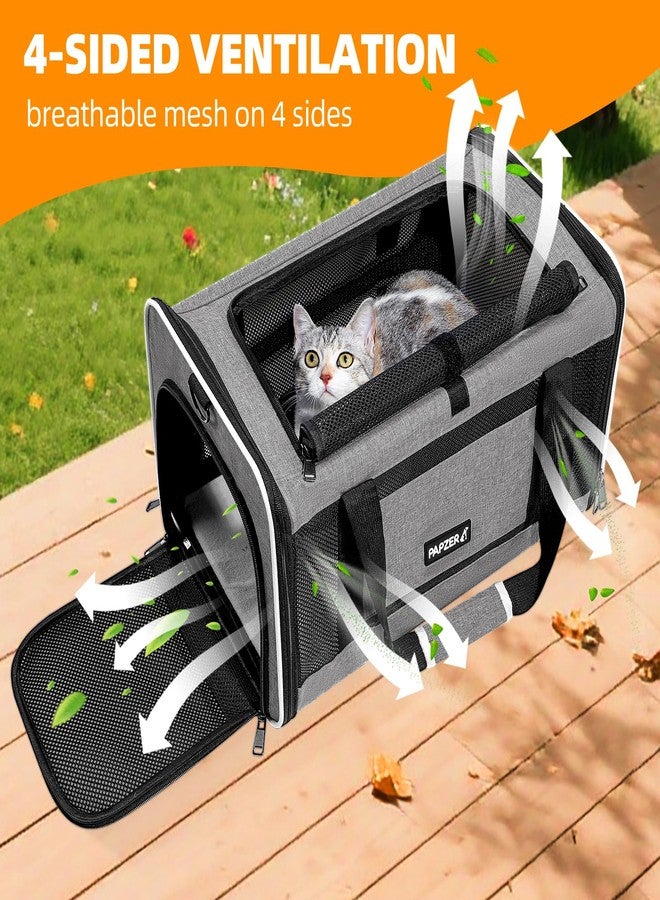 PAPZER Cat Carrier Soft-Sided Travel Bag for Medium to Large Cats Over 15lbs, Small Dog Carrier Crate Top Entry Breathable Mesh Puppy 12 Pounds, Pet Rabbit Carrying Cage Kennel Collapsible Grey - Image 3