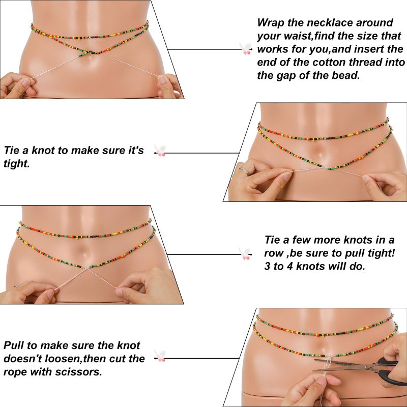 ELABEST 50â€ Tie-on African Waist Beads for Women Non Stretching 8Pcs Belly Beads Plus Size Colorful Handmade Beaded Waist Jewelry Accessories Body Chain(Brown) - Image 4