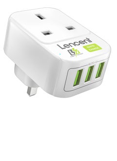 Lencent LENCENT USB Outlet Plug Extender with 3 USB Ports, 1 Way USB Plug, Multi Outlet Wall Charger Adapter, USB Mains Charger Plug Extension, Ideal for Home, Office 3250W  - Image 1