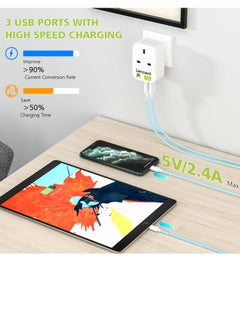 Lencent LENCENT USB Outlet Plug Extender with 3 USB Ports, 1 Way USB Plug, Multi Outlet Wall Charger Adapter, USB Mains Charger Plug Extension, Ideal for Home, Office 3250W  - Image 4
