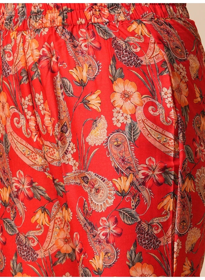 globus Globus Women Round Neck Floral Print Drawstring Detail Tunic & Mid-Rise Pants Fusion Co-Ord Set  - Image 5