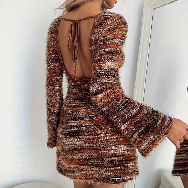 Short Striped Tie Knit Dress - Image 1