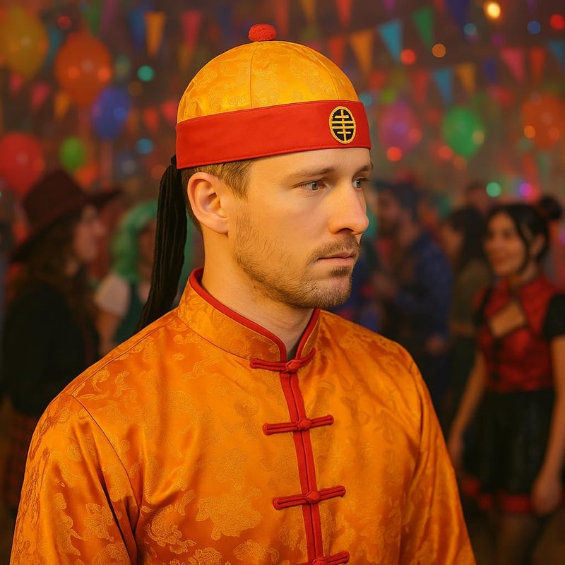 Lanxitown Adult Chinese Ancient Royal Emperor Hat Role Play Decorative Cosplay Chinese Hat Qing Dynasty Royal Dedicated Asian Costume with Ponytail - Image 2