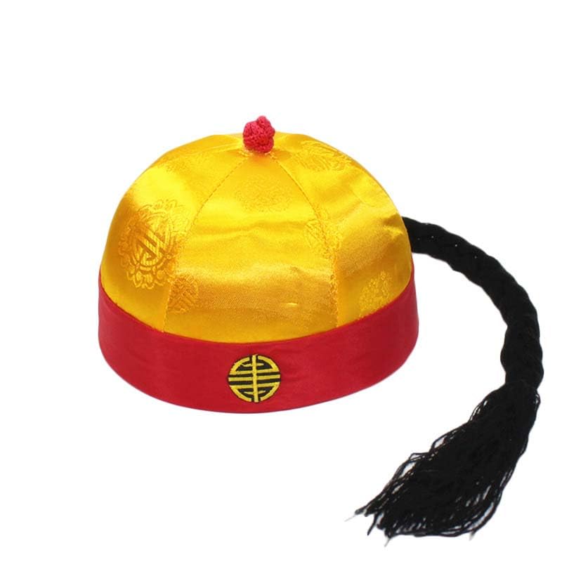 Lanxitown Adult Chinese Ancient Royal Emperor Hat Role Play Decorative Cosplay Chinese Hat Qing Dynasty Royal Dedicated Asian Costume with Ponytail - Image 3