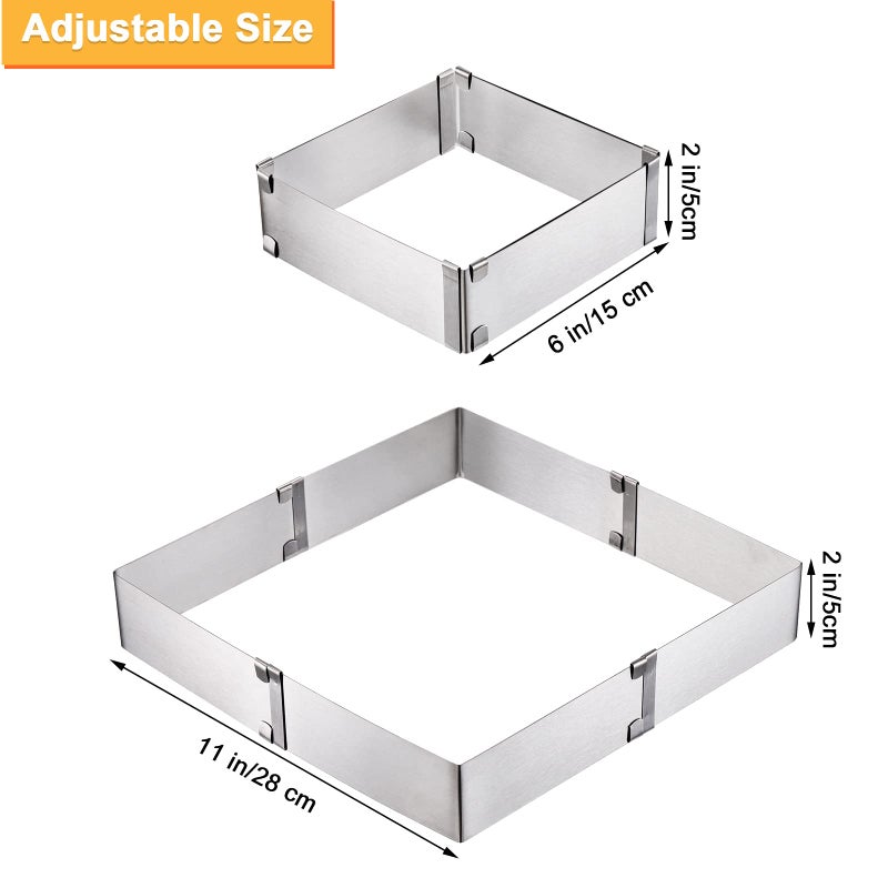 YOUEON 4 Pack Square Cake Molds Ring Adjustable from 6" to 11", Stainless Steel Mousse Cake Ring, Baking Molds, Pastry Making Tool for Birthday Cakes, Party Dessert, Handmade Snack - Image 2