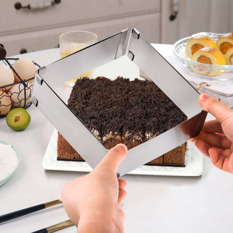 YOUEON 4 Pack Square Cake Molds Ring Adjustable from 6" to 11", Stainless Steel Mousse Cake Ring, Baking Molds, Pastry Making Tool for Birthday Cakes, Party Dessert, Handmade Snack - Image 5