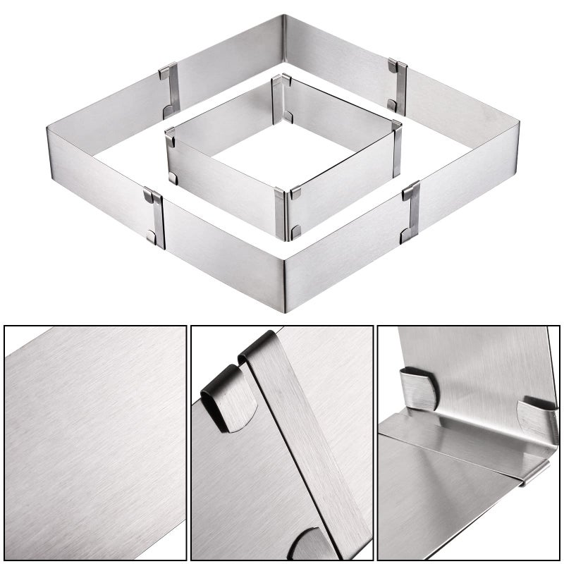 YOUEON 4 Pack Square Cake Molds Ring Adjustable from 6" to 11", Stainless Steel Mousse Cake Ring, Baking Molds, Pastry Making Tool for Birthday Cakes, Party Dessert, Handmade Snack - Image 3