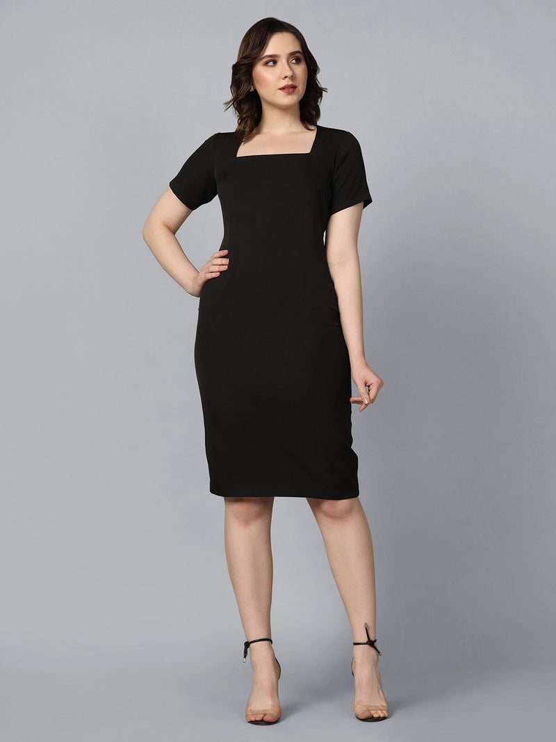 Powersutra Black Square Neck Sheath Dress for Women - Image 1