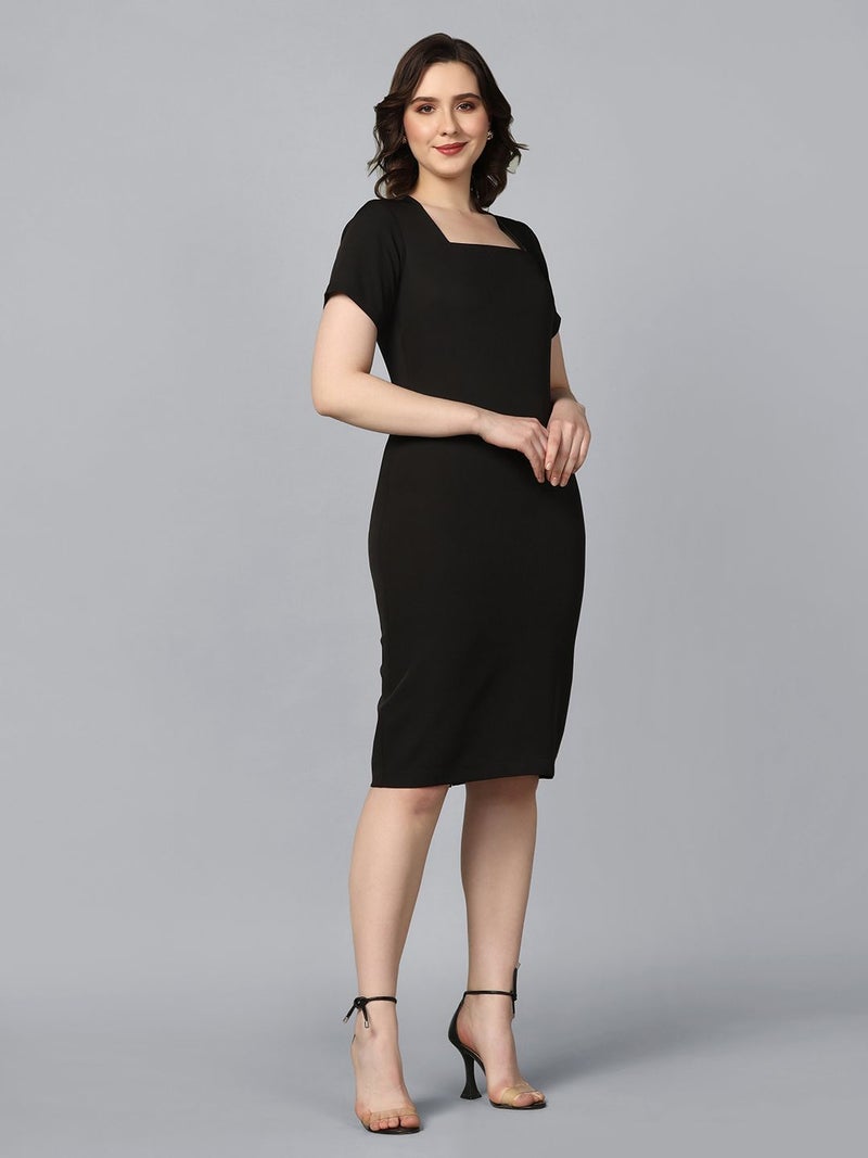 Powersutra Black Square Neck Sheath Dress for Women - Image 3