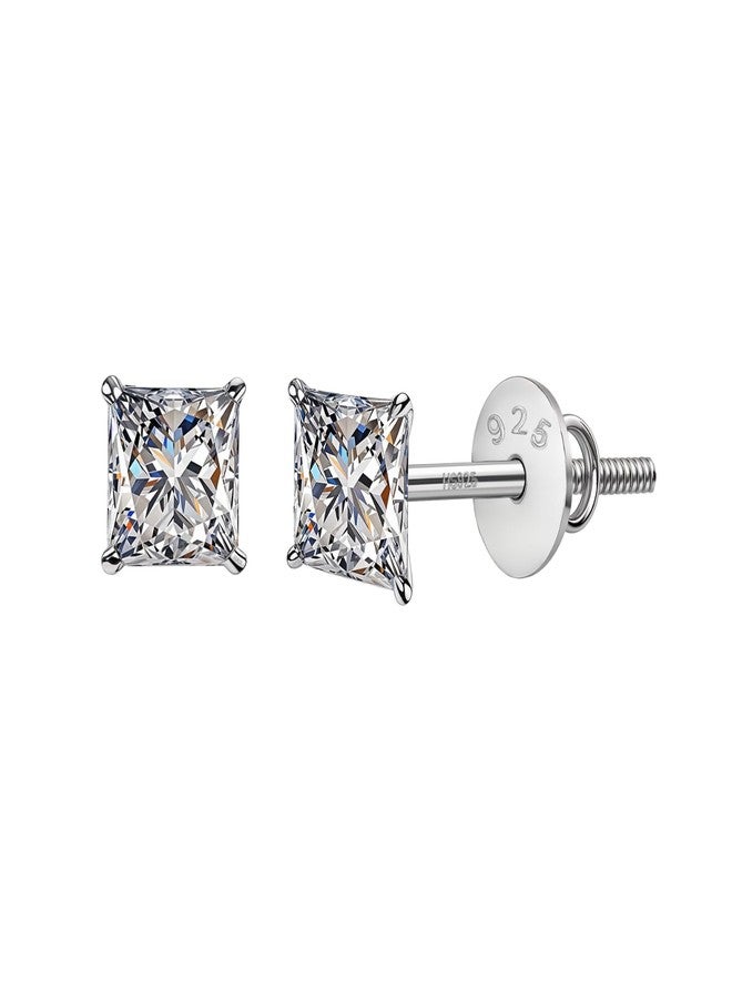 HIGHSPARK 925 Silver Solitaire Screwback Stud Earrings | 92.5 Sterling Silver & Square Princess Cut Brilliant Zirconia Tops for Men & Women - 3mm - Image 1