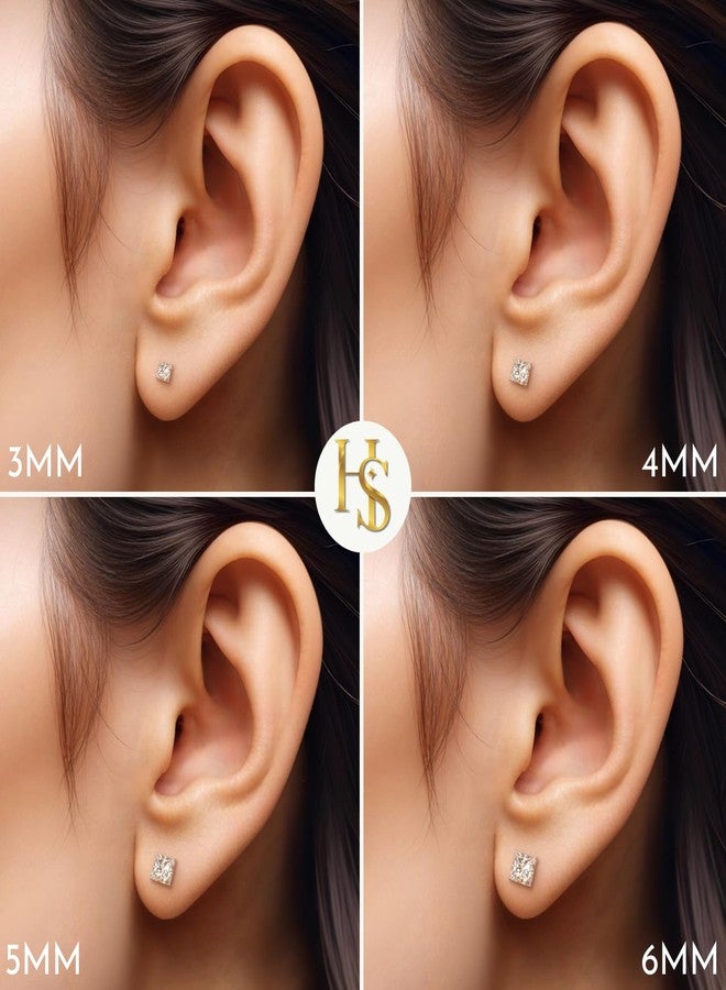 HIGHSPARK 925 Silver Solitaire Screwback Stud Earrings | 92.5 Sterling Silver & Square Princess Cut Brilliant Zirconia Tops for Men & Women - 3mm - Image 5