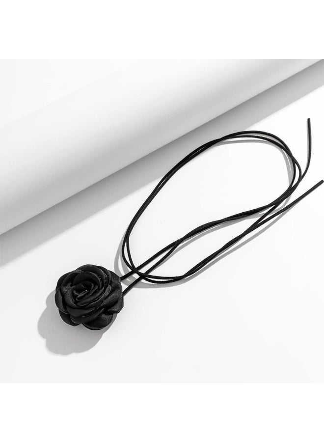 JZS Flower Choker Necklace Rose Choker Flower Collar Choker Necklace Camellia Flower Long Velvet Choker for Women Girls Bride Wedding Party Summer Necklaces - Image 3