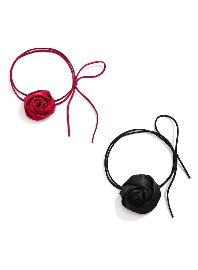 JZS Flower Choker Necklace Rose Choker Flower Collar Choker Necklace Camellia Flower Long Velvet Choker for Women Girls Bride Wedding Party Summer Necklaces - Image 1