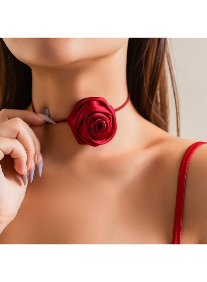 JZS Flower Choker Necklace Rose Choker Flower Collar Choker Necklace Camellia Flower Long Velvet Choker for Women Girls Bride Wedding Party Summer Necklaces - Image 5