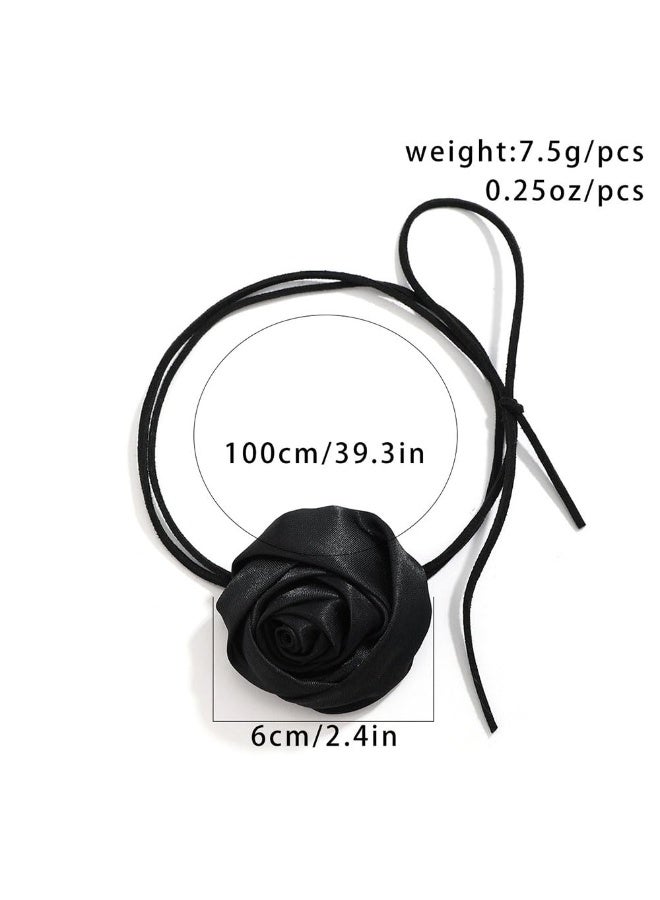 JZS Flower Choker Necklace Rose Choker Flower Collar Choker Necklace Camellia Flower Long Velvet Choker for Women Girls Bride Wedding Party Summer Necklaces - Image 2