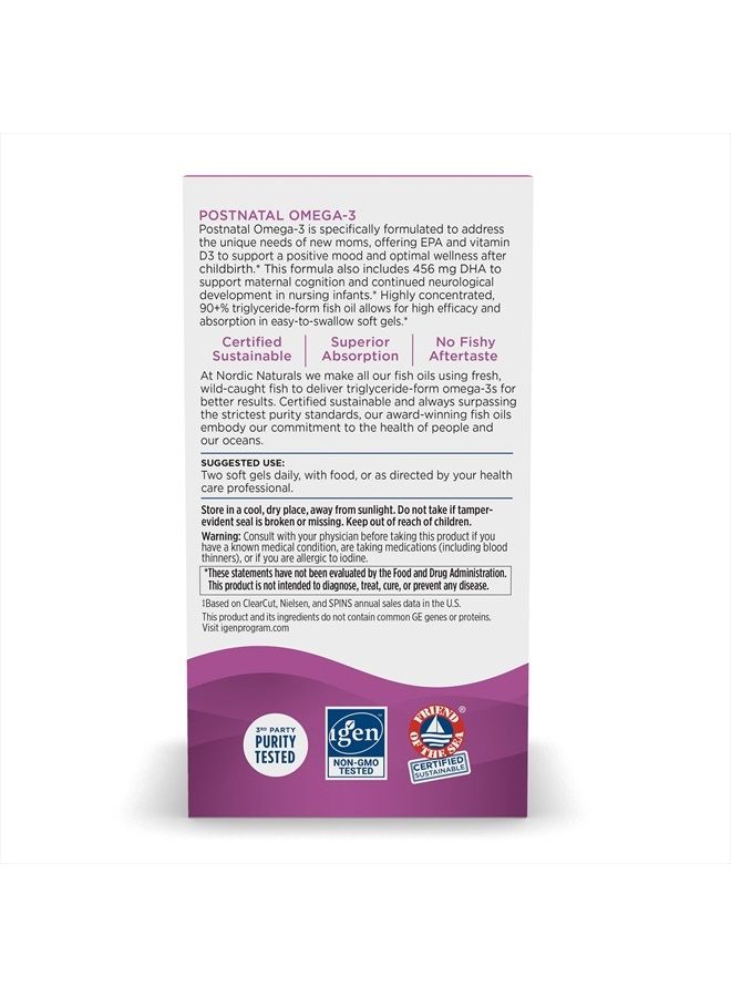 NORDIC NATURALS Postnatal Omega-3, Lemon - 60 Soft Gels - 1120 Total Omega-3 + 1000 IU Vitamin D3 - Formulated for New Moms; Supports Optimal Wellness, Positive Mood, Healthy Metabolism - 30 Servings  - Image 3