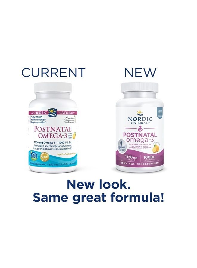 NORDIC NATURALS Postnatal Omega-3, Lemon - 60 Soft Gels - 1120 Total Omega-3 + 1000 IU Vitamin D3 - Formulated for New Moms; Supports Optimal Wellness, Positive Mood, Healthy Metabolism - 30 Servings  - Image 5