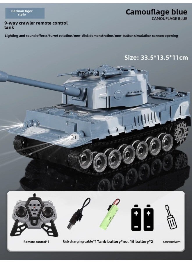 Simulation Remote Control Tank Crawler Model Toy Tank With Light Music Shooting Outdoor Children's Toys-Color:DH999-76 Nine-channel-2.4G Navy Blue Tank - Image 1