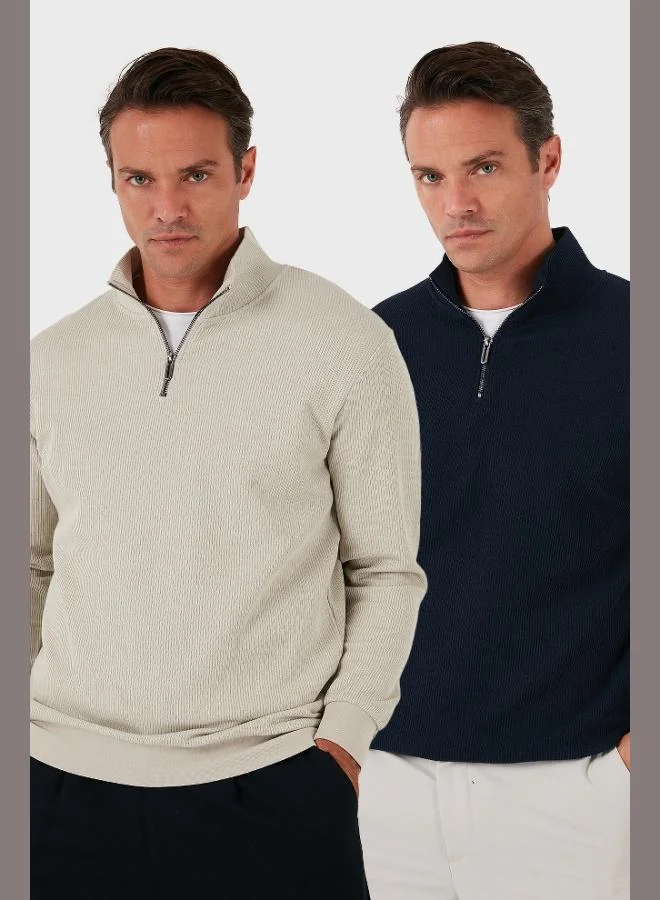 بوراتي بلوزات رجالية قطنية بياقة واقفة وسحاب نصفي عبوة من قطعتين