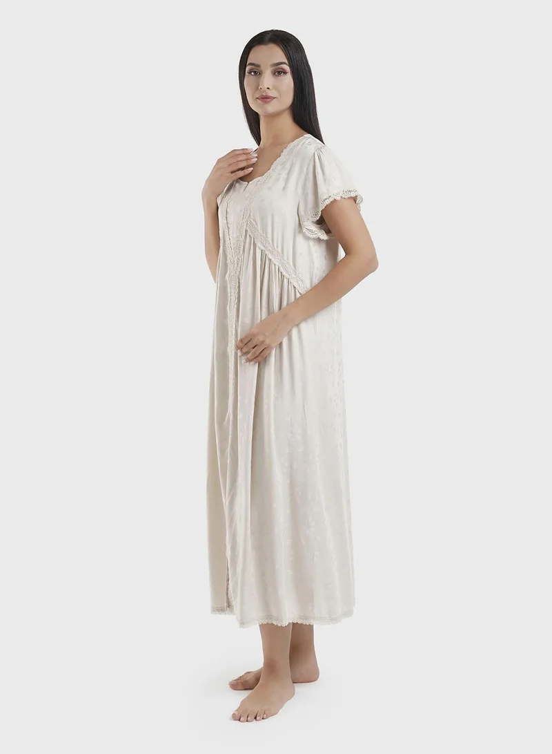 Kashkha  Beige Mini Hexagon Self-Print Nightwear Dress (CNH462) for Women | Best Price UAE