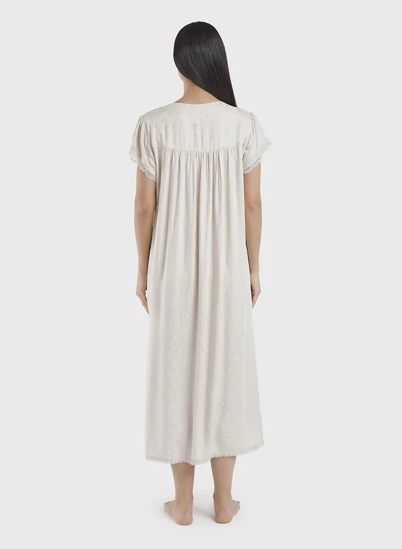Kashkha  Beige Mini Hexagon Self-Print Nightwear Dress (CNH462) for Women | Best Price UAE